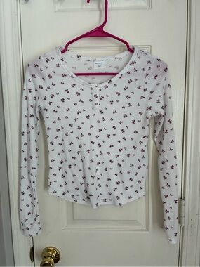 abercrombie kids White Henley with Burgundy Floral Pattern